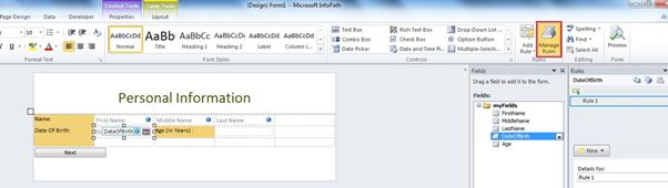 Manage rule from ribbon